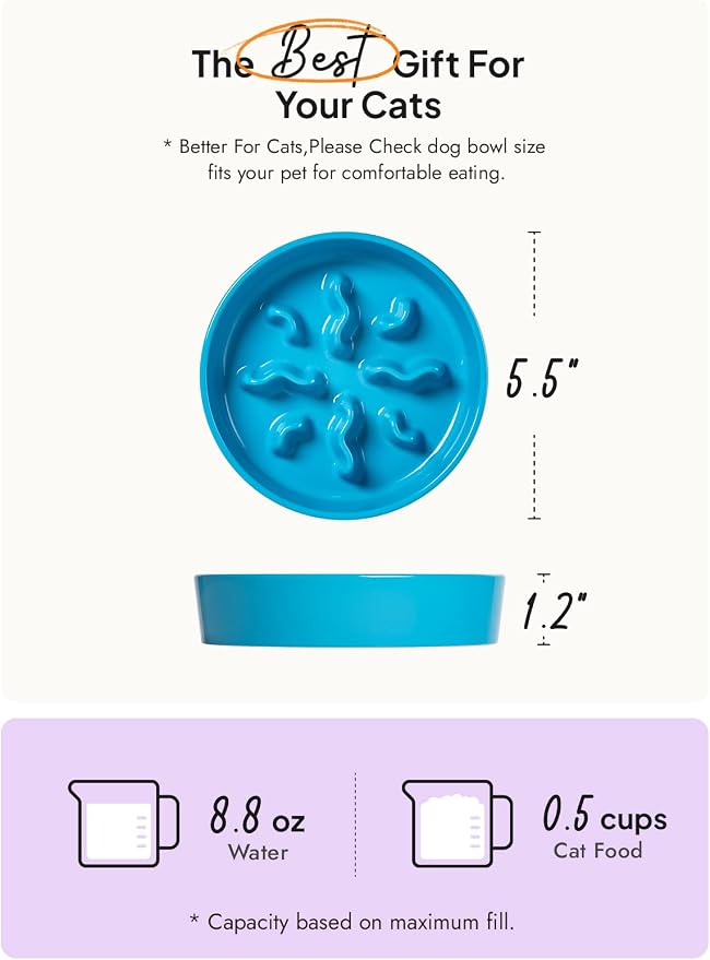 LE TAUCI PET Ceramic Slow Feeder Dog Bowls Small Breed, 0.5 Cups Dog Food Dish for Fast Eaters, Puzzle Bowl for Small Dogs and Cats, 5.5 Inch-Blue - Image 4