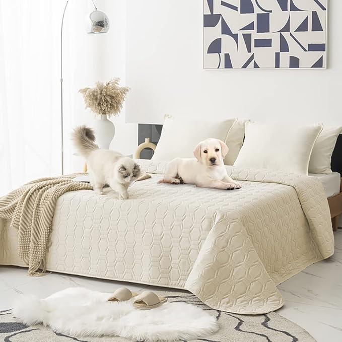 Tcksstex Waterproof and Anti-Slip Dog Bed Cover and Pet Blanket Sofa Pet Bed Mat ，car Incontinence Mattress Protectors Furniture Couch Cover for Most Cats Dogs, Pets （82x82- Ivory） by TcksstexFauxFurDogBedCover