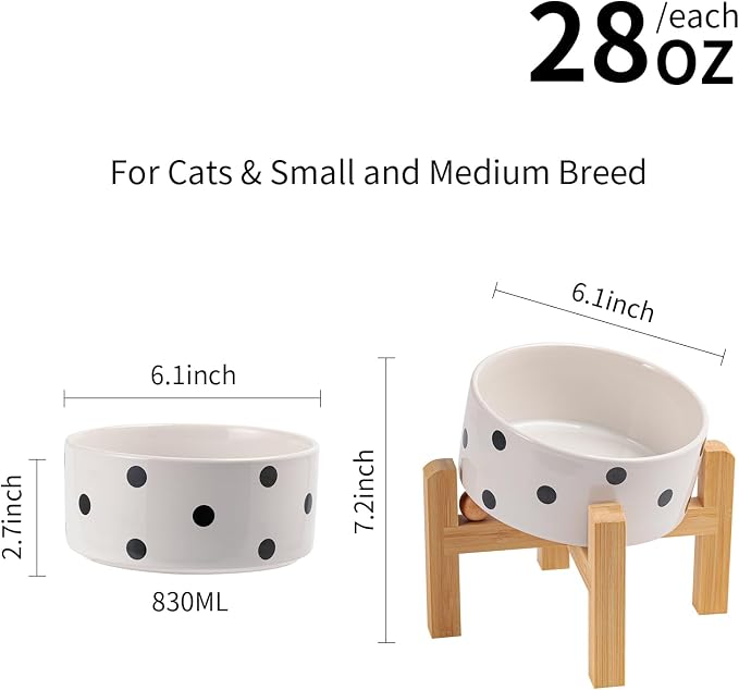Elevated/Raised 15°Tilted Anti Slip Ceramic Dog Bowl for Small/Medium Breeds,Slanted Bulldog Big Face Pet Food Water Feeding Dish with Stand for Cats and Dogs (3.6 Cups/28 OZ) Black Dot - Image 2