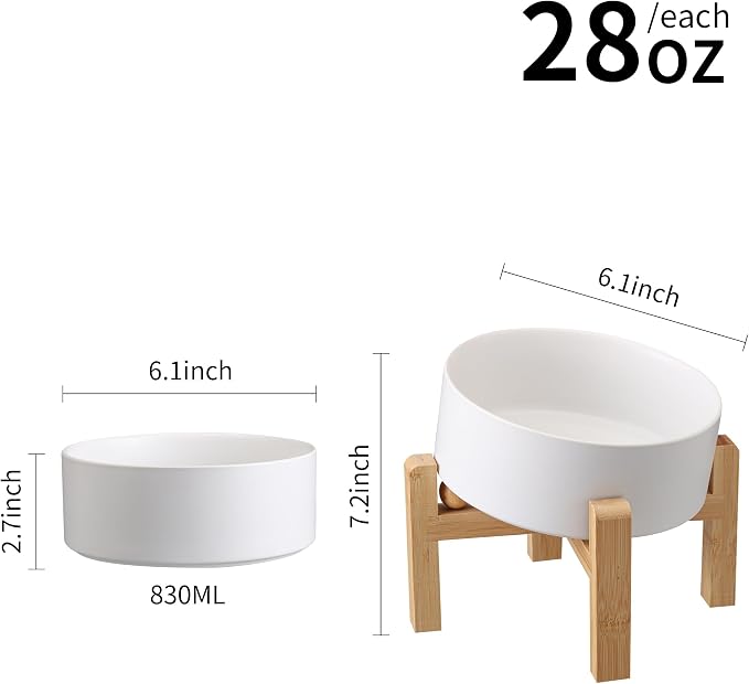White Elevated/Raised 15°Tilted Anti Slip Ceramic Dog Bowl for Small/Medium Breeds,Slanted Bulldog Big Face Pet Food Water Feeding Dish with Stand for Cats and Dogs (3.6 Cups/28 OZ) - Image 3