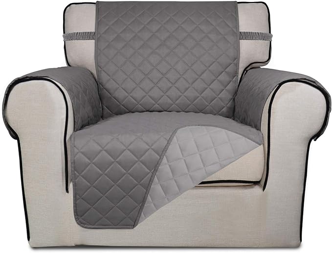 PureFit Reversible Chair Sofa Cover Dog Couch Covers for Sofa, 25.5 in | Gray/Light Gray, Water Resistant Couch Protector, Washable Pet Couch Cover with Non Slip and Elastic Straps For Kids by PureFit
