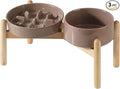 Havniva Elevated Slow Feeder Dog Bowls, Ceramic Dog Bowl Slow Feeder Set | 1.2 Cups Raised Slow Feeder Dog Bowl for Small Breed, 6.1” Dog Water Bowl with Wooden Stand, Puzzle Dog Food Bowl, Non-slip by Havniva