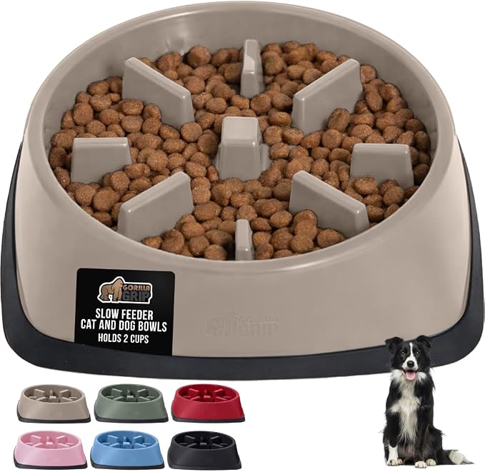 GORILLA GRIP® Patented Slow Feeder Dog and Cat Bowl, BPA Free, 2 Cup Beige | Interactive Puzzle Toy for Food Training Enrichment, Keeps Pets Busy and Prevents Puppy Overeating, All Breeds by Unknown