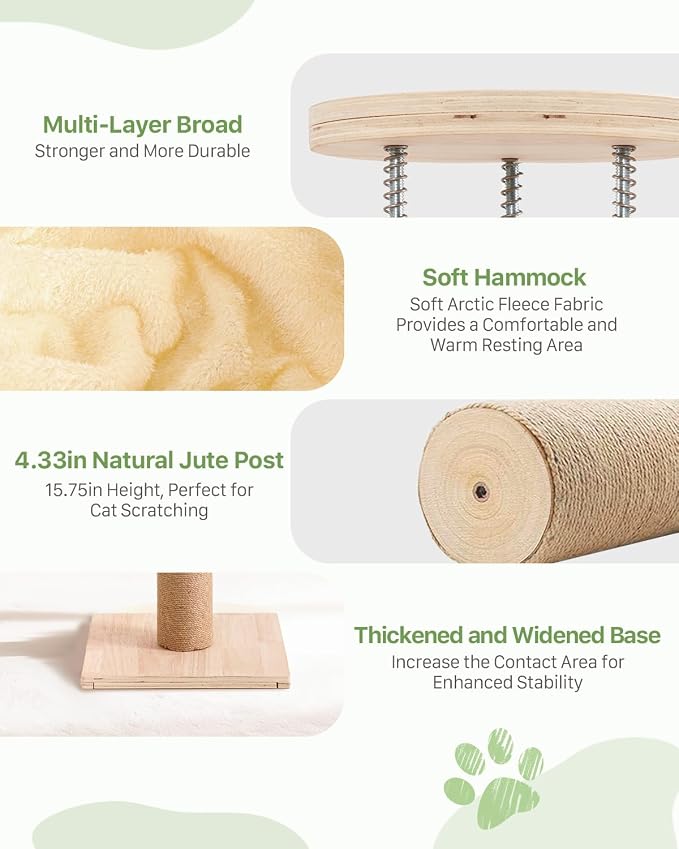 4 Level Floor to Ceiling Cat Tree,55-115in Adjustable Height Tall Cat Tower | Space-Saving Design, Heavy Duty Plywood Cat Pole with Jump Platform, Hammock & Capsule - Image 4
