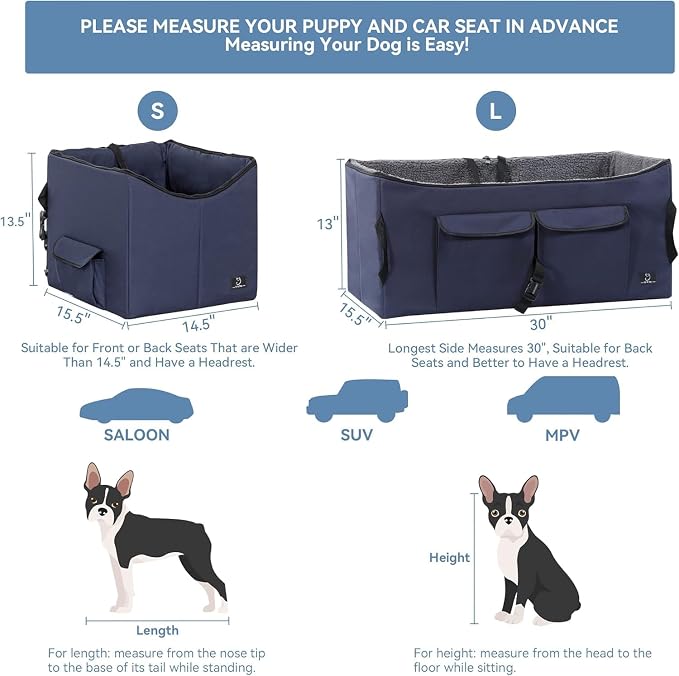 A 4 Pet Dog Car Seat, Under 55 lbs, 2 Safety Belts & Storage Bags | For medium/large dogs or 2 small dogs, portable, comfortable travel seat - Image 5