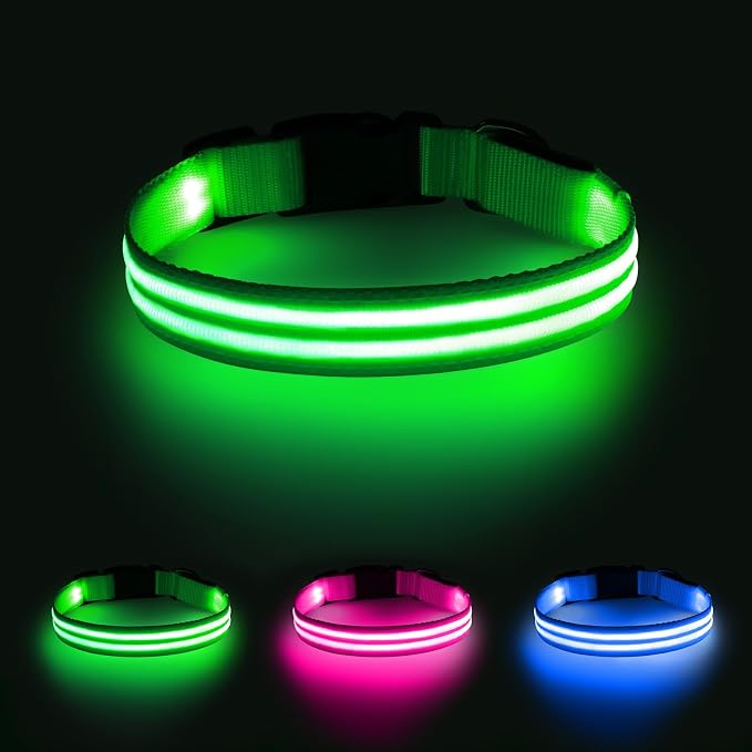 Illumifun Light Up Dog Collar, Rechargeable LED Dog Collar Glow in The Dark, High Visibility Collars Light for Pet Walking at Night (Green, Large) by Illumifun