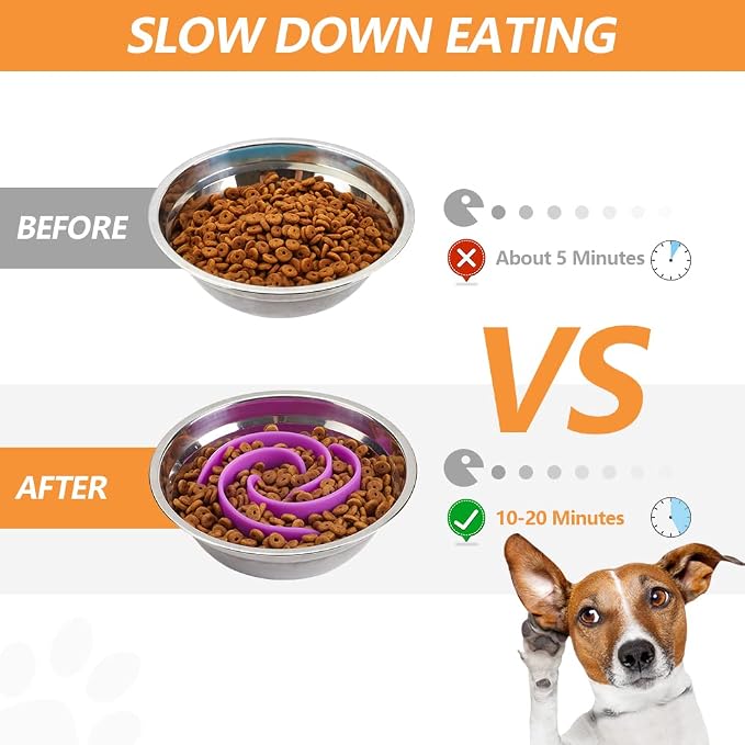 Slow Feeder Dog Bowls Insert, Animire Soft Silicone Slow Eating Dog Food Bowl for Small, Medium and Large Dogs, Compatible with Regular and Elevated Bowls - Image 2
