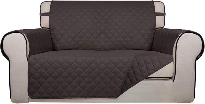 PureFit Reversible Quilted Sofa Cover, Water Resistant Medium Slipcover Furniture Protector, Washable Couch Cover with Non Slip Foam and Elastic Straps for Kids, Pets (Loveseat, Chocolate/Chocolate) | Chocolate/Chocolate, Water Resistant Couch Protecto... by PureFit