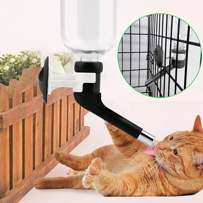 Andiker No-Drip Dog Water Dispenser Bottle-Dog Kennel Cage Water Dispenser Water Drinker Kettle for Pets can be Raised and Lowered Drinking Water Feeding Cage Water Bottle for Dogs (Black) - Image 7
