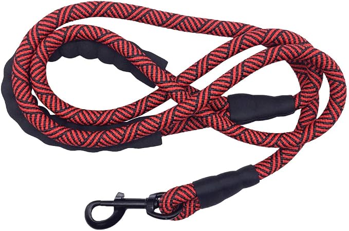 MayPaw Heavy Duty Rope Dog Leash, 3/4/5/6/7/8/10/12/15 FT Nylon Pet Leash, Soft Padded Handle Thick Lead Leashes for Large Medium Dogs (red Black, 1/2" * 8') by MayPaw