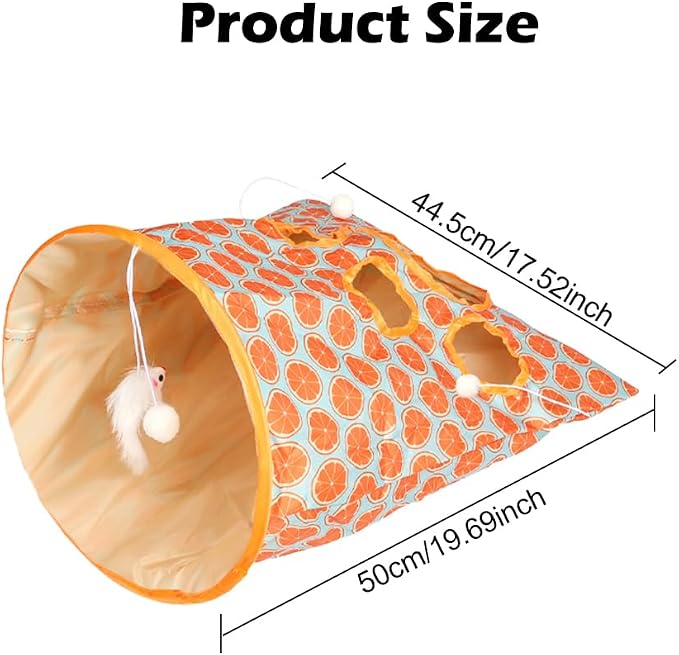 SYCOOVEN Cat Tunnel Bag for Indoor Cats, Pet Collapsible Tunnel Crinkle Sack Bag with 1 Little Mouse & Toy Ball, Crinkle Paper Interactive Cat Toys Hide and Seek(Orange Pattern) - Image 2