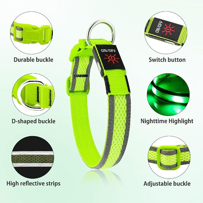 Illumifun Light Up Dog Collar - USB Rechargeable LED Dog Collar Glow in the Dark - High Visibility Glow Collar for Night Walking (Small, Fluorescent Green) - Image 3