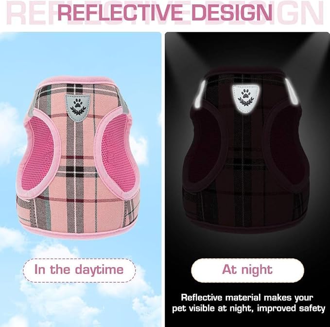 KOOLTAIL Dog Harness for Small Medium Dogs ,Dog Harness and Leash Set, Step in No Pull Soft Mesh Padded Adjustable and Reflective Pet Vest Harness Puppy, Plaid Extra Harness for XS S Dogs, Pink M - Image 5
