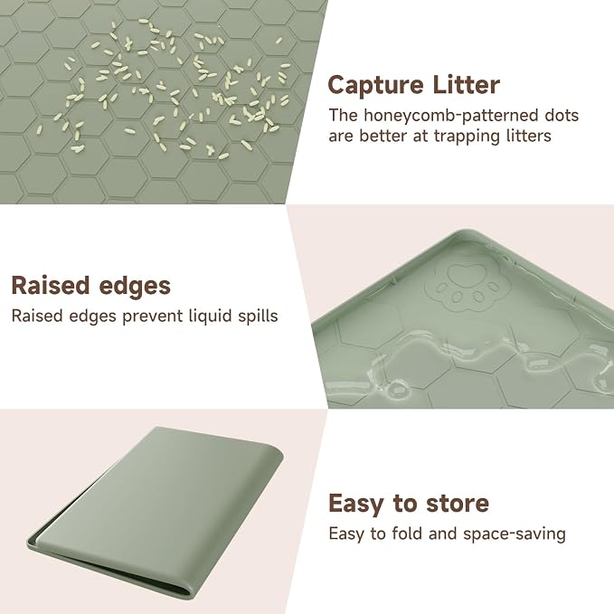 Cat Mat for Litter Box, 40" X 28" Large Silicone Cat Litter Trapping Mat | Waterproof Cat Litter Mat, Soft on Kitty Paws, Urine-Proof, Non-Slip Kitty Scratch Pad for Floor(Green) - Image 3