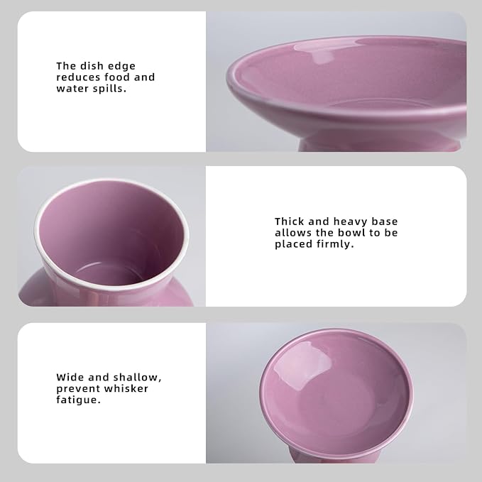 Ceramic Elevated Cat Bowls - 6.2 Inch Extra Wide Raised Cat Food and Water Bowl Set for Indoor Cats, Whisker-Friendly Ceramic Cat Dish for Elder Big Cats & Small Dogs,Dark Purple,1 Pack - Image 4