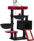 Hey-brother Cat Tree Tower with Large Bed, Hammocks, Scratcher, MPJ006SBR | 35.4 Inches Cat House with Cozy Condo, Sisal Scratching Posts for Indoor Cats, Black and Red by Hey-brother
