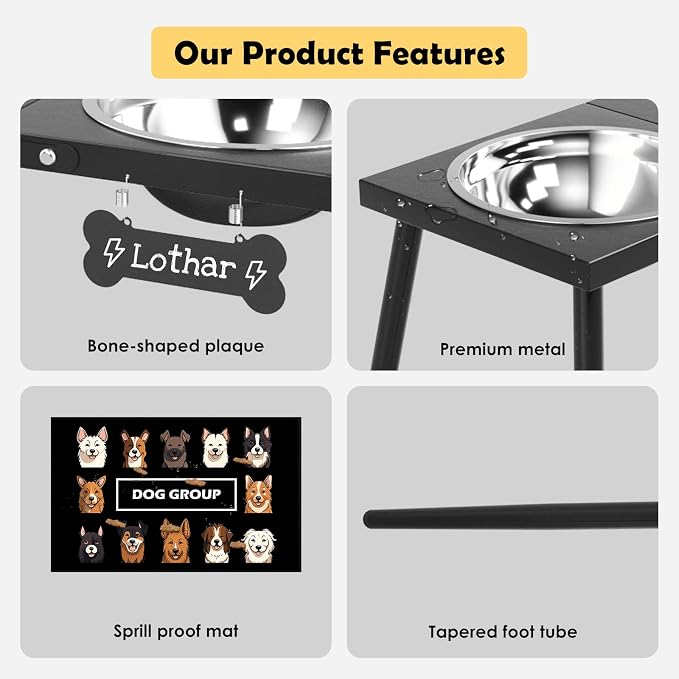 Metal Raised Dog Bowl Stand for Extra Large & Large, Dogs Food & Water Bowls 15" Tall,with Sprill Proof Mat, Raised Stand (70OZ-Stainless Steel Dog Bowls, Mat-20x31) - Image 5