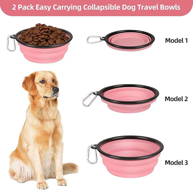 Kytely Large Collapsible Dog Bowls 2 Pack, 34oz Foldable Dog Travel Bowl, Portable Pet Water Food Bowl with Clasp, Pet Cat Feeding Cup Dish for Traveling, Walking, Hiking (Pink+Grey) | Portable Dog Water Food Bowl with Clasp, Pet Cat Feeding Cup Dish f... - Image 4