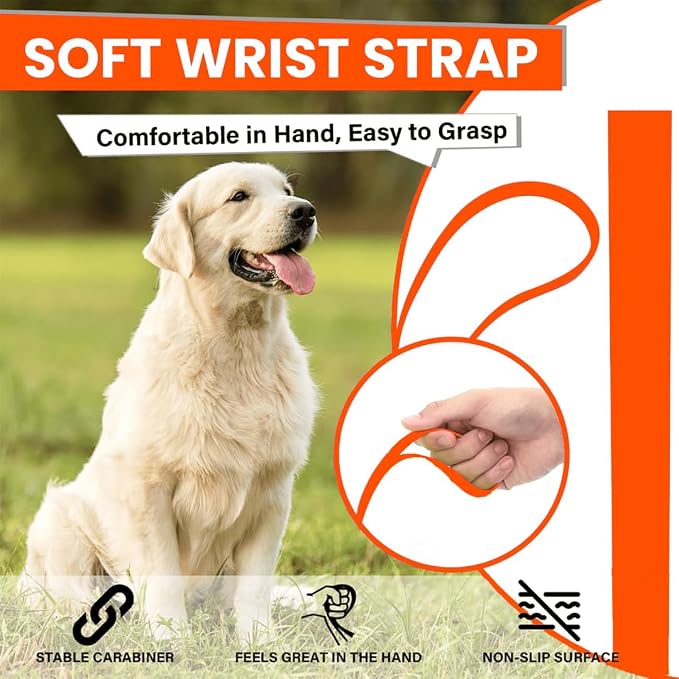 Waterproof Long Line Dog Leash, Padded Handle, 30 ft, Orange | Soft PVC-coated webbing with 360° swivel carabiner for swimming, tracking and rainy walks - Image 2