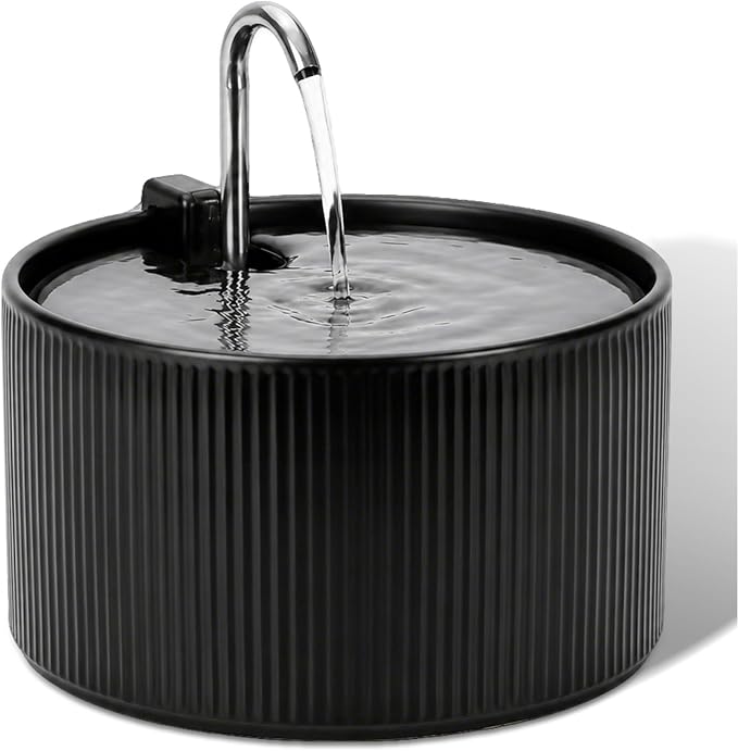 2.2L Ceramic Pet Fountain –Porcelain Pet Water Fountain & Little Dog Drinking Bowl– Automatic Cat Water Dispenser （Black） by Cepheus