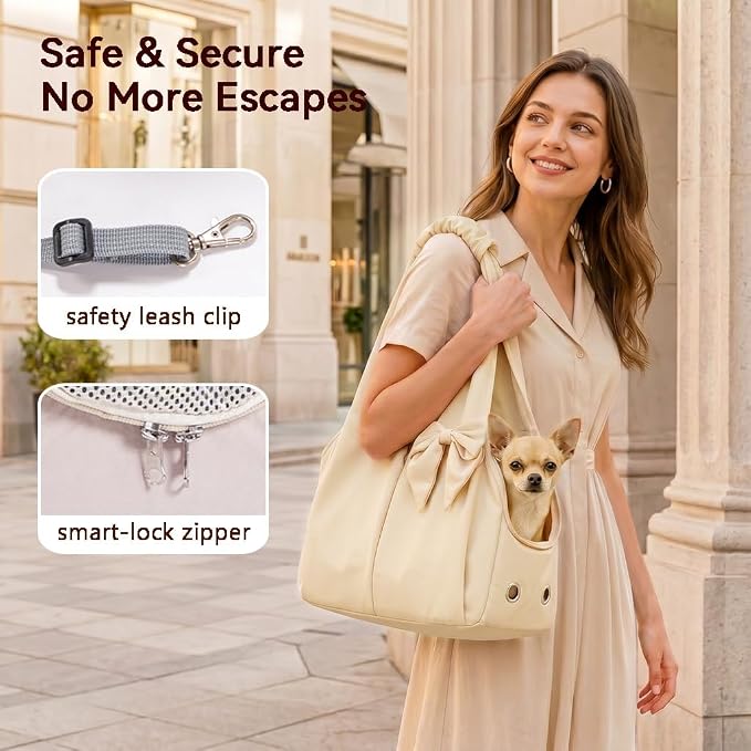 Fashion Dog Purse Carrier for Small Dogs, Soft-Sided Dog Bag Carrier with 4 Large Pockets, No Collapse, Lightweight, Smart Zipper Lock, Comfortable Puppy Cats Rabbit Carrier for Travel,Outdoor(Beige) - Image 5