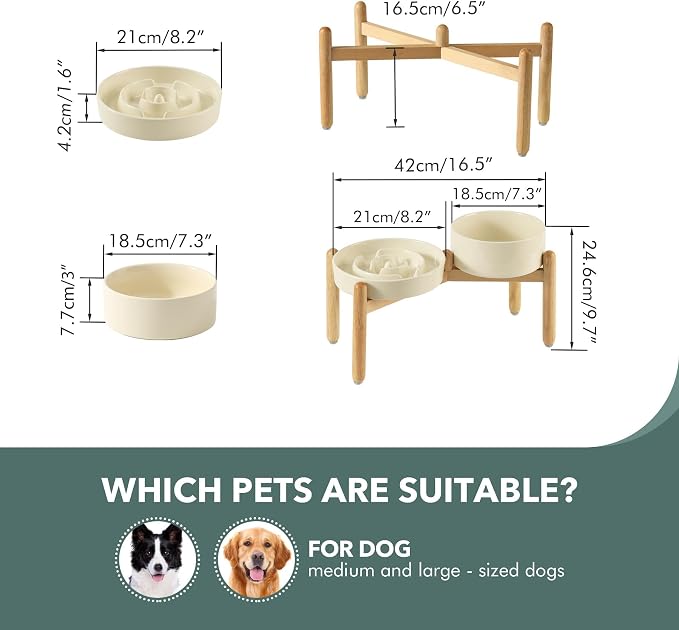 Havniva Elevated Slow Feeder Dog Bowls, Ceramic Dog Bowl Slow Feeder Set | 1.6 Cups Raised Slow Feeder Dog Bowl for Medium Breed, 7.3” Dog Water Bowl with Wooden Stand, Puzzle Dog Food Bowl, Non-slip - Image 2