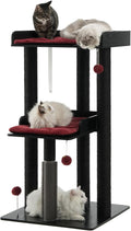 43.7" Modern Cat Tree, Cat Tower for Large Cats, Wood Cat Tree | Maine Coon Cat Tree, Cat Tower with Scratching Post, Large Perch and Removable Pads, Black&Red by FourFurPets