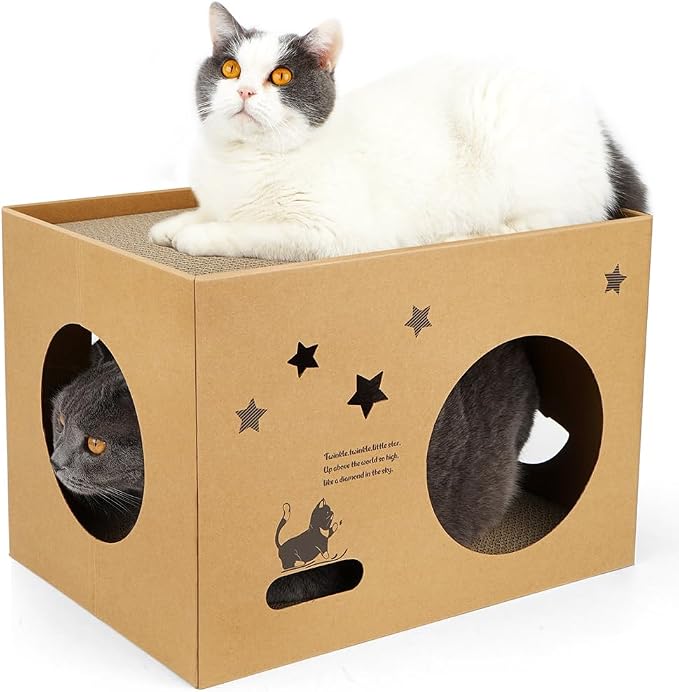 Cat Cardboard House with 2 PCS Scratching Pads，Large Cat Scratcher Bed Cat Scratchers Lounge for Indoor Cats with Corrugated Board Detachable Cat Scratcher Box for Cats(Star) by ARGOPET