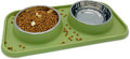 BNOSDM Double Dog Food Bowls Stainless Steel Dog Food and Water Bowls with Non-Spill Plastic Mat Pet Cat Feeder Bowl Set for Puppy Cats Kitten Small Dogs, Dark Green by BNOSDM