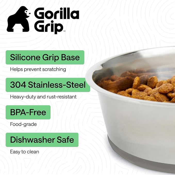 GORILLA GRIP Dog Bowls, Food Grade Stainless Steel, Set of 2, 8 Cup, Gray | 304 Stainless Steel Pet Feeding Bowls Hold 64 fl oz Each, Dishwasher Safe, Rust Resistant, BPA Free Rubber Base - Image 2
