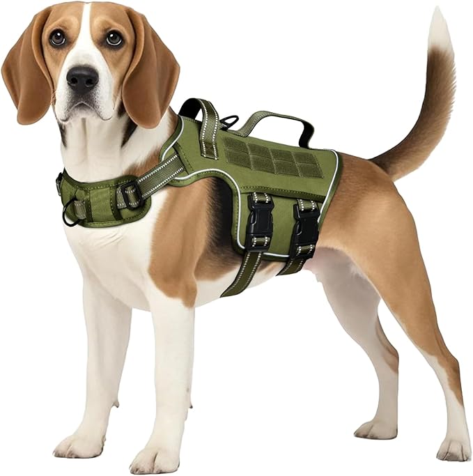Dog Harness Medium Sized Dog, No Pull Dog Vest with Molle System | Tactical, Easy Control With Handle, Breathable Soft Padded, Adjustable, Reflective, No Choke for Walking, Green Medium by Runfido