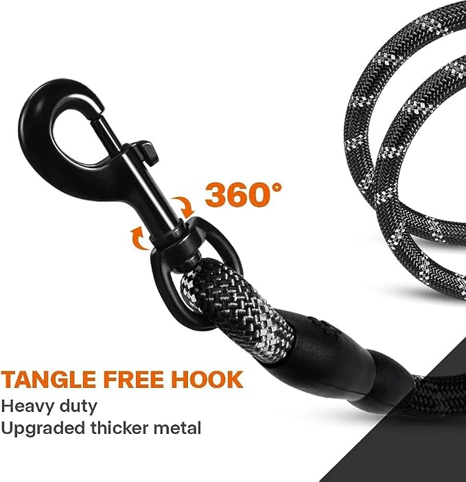 Taglory Rope Dog Leash for Medium Large Dogs, 5 FT Padded Handle, Black | Climbing Rope for Strong Pullers, Reflective for Night Walks and Training, Comfortable Grip, Anti-tangle Swivel Clip 1/2 inch - Image 6