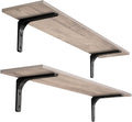 Long Wall Shelves, 39.4Inch Wooden Wall Mounted Shelves, Set of 2 | Large Floating Book Shelf, Metal Bracket, Easy Assembly, Max Load 33lbs, Wall Storage Ledges, Bedroom/Bathroom/Kitchen Greige by DINZILVJ