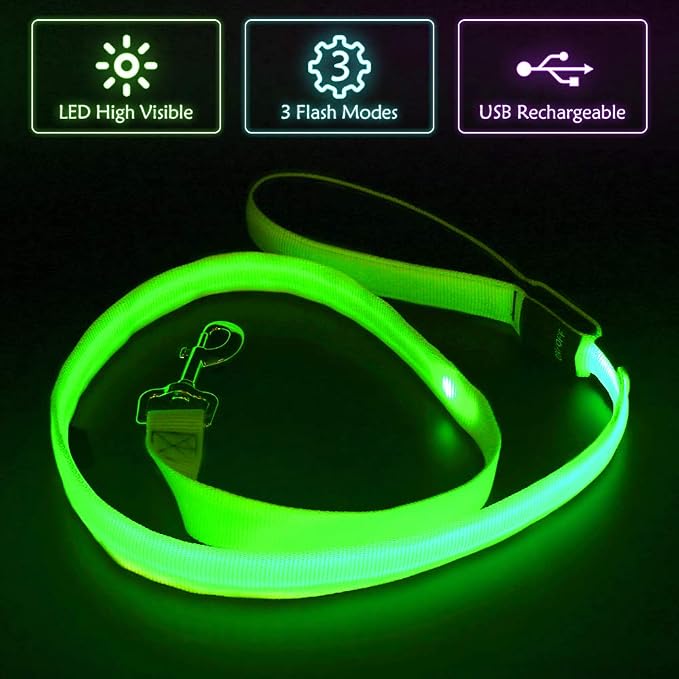Illumifun LED Dog Leash, USB Rechargeable Pet Leash Glow in the Dark, 47.2inch Nylon Light Dog Leash for Your Dog Walking at Night (Green Ⅰ) - Image 2