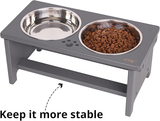 HTB Elevated Dog Bowl Stand with 2 Stainless Steel Bowls-7" H Medium Grey | Raised Dog Bowl Stand, 7"tall, 29 Oz Bowls, for Medium Sized Dogs, Pet-safe, Solid Bamboo - Image 4