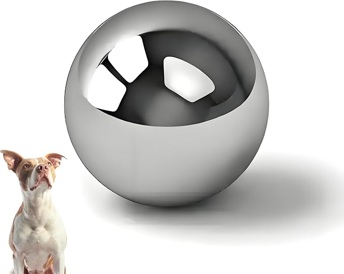 Stainless Steel Dog Food Slow Feeder Ball - 3.6in - Slows Fast Eating, Fun Feeding for All Dogs - Durable, Smooth (Large) by HERXUCO