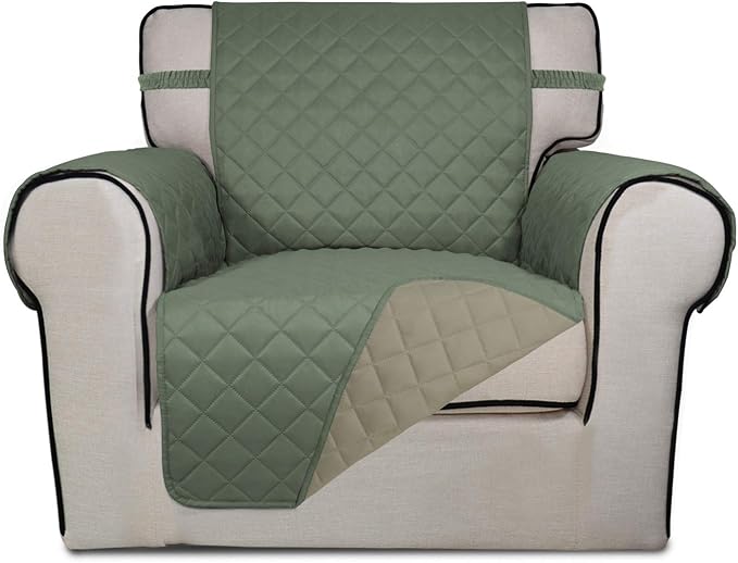 PureFit Reversible Chair Sofa Cover Dog Couch Covers for Sofa, 25.5 in | Greyish Green/Beige, Water Resistant Couch Protector, Washable Pet Couch Cover with Non Slip and Elastic Straps For Kids by PureFit
