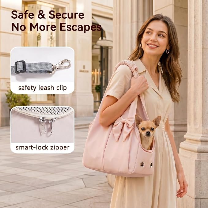 Fashion Dog Purse Carrier for Small Dogs, Soft-Sided Dog Bag Carrier with 4 Large Pockets, No Collapse, Lightweight, Smart Zipper Lock, Comfortable Puppy Cats Rabbit Carrier for Travel, Outdoor(Pink) - Image 5