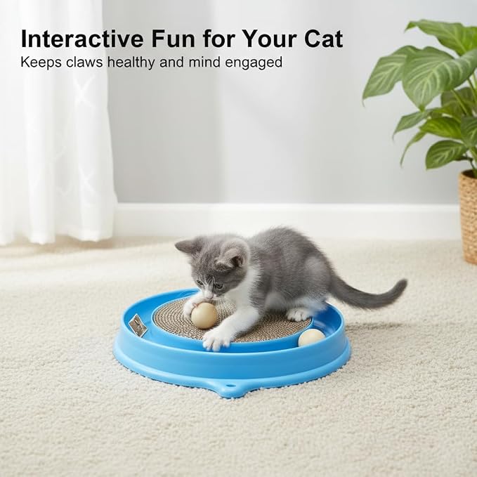 AUOON Cat Scratcher Toy with Ball Track for Indoor Cats and Kittens, Gray | 3 in 1 Interactive Cat Toy, Cat Scratch Pad with Cat Ball Toy and Cat Mouse Toy, for Chasing Exercise, Protect Furniture - Image 3