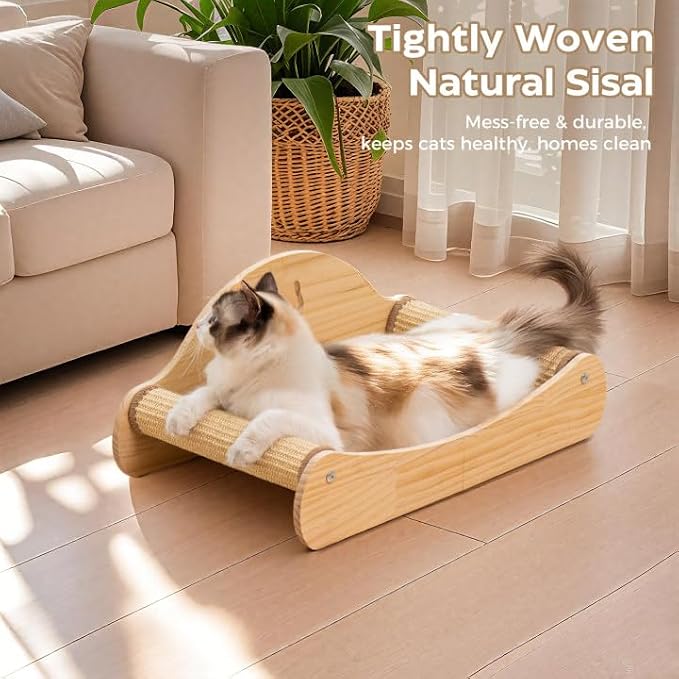Avont Sisal Cat Scratcher Bed for Indoor Cats, Solid Wood Scratching Lounge | No-Mess Horizontal Scratcher -Large - Image 6