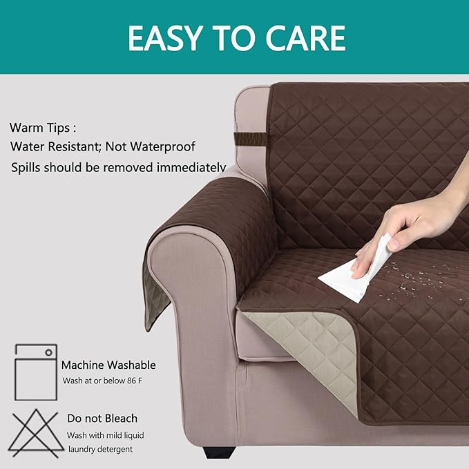 U-NICE HOME Reversible Sofa Cover Couch Cover for Dogs, Coffee/Beige | 68''Sofa Mat Washable, Pet Friendly, Elastic Straps, Water Repellent, Furniture Protector for 3 Cushion Couch - Image 5