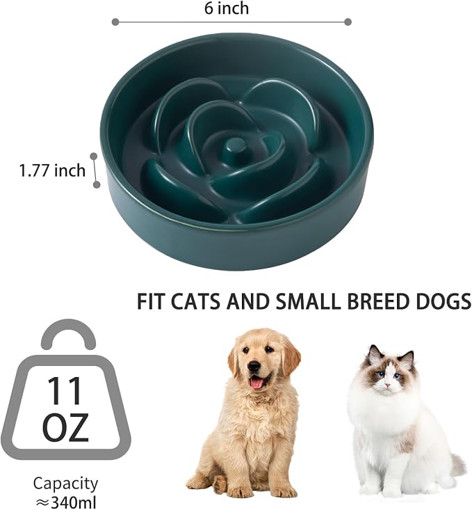 6'' Ceramic Slow Feeder Dog Bowls - Petal Shape Modern Dog Food Dish for Cats and Small Breed Dogs, Puzzle Maze Bowl to Slow Down Eating, Anti-Gulping, Dishwasher & Microwave Safe, Green - Image 3