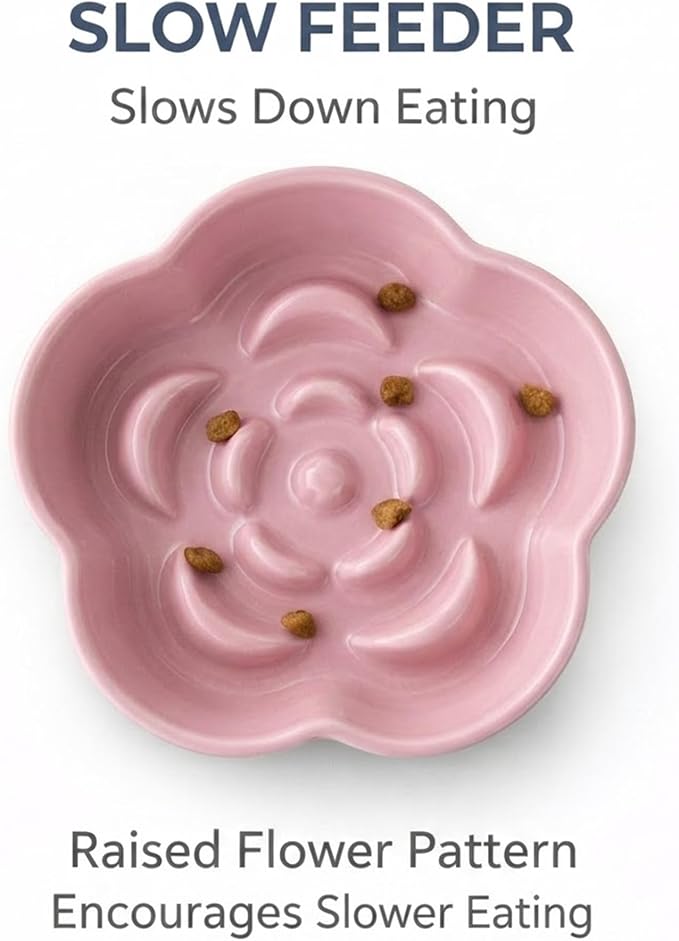 Elevated Ceramic Slow Feeder Cat Bowl, 15° Tilted Feeding Dish Helps Reduce Fast Eating and Vomiting, Whisker-Friendly Heavy Smooth Matte Ceramic, Dishwasher Safe (Blue/Pink) - Image 5