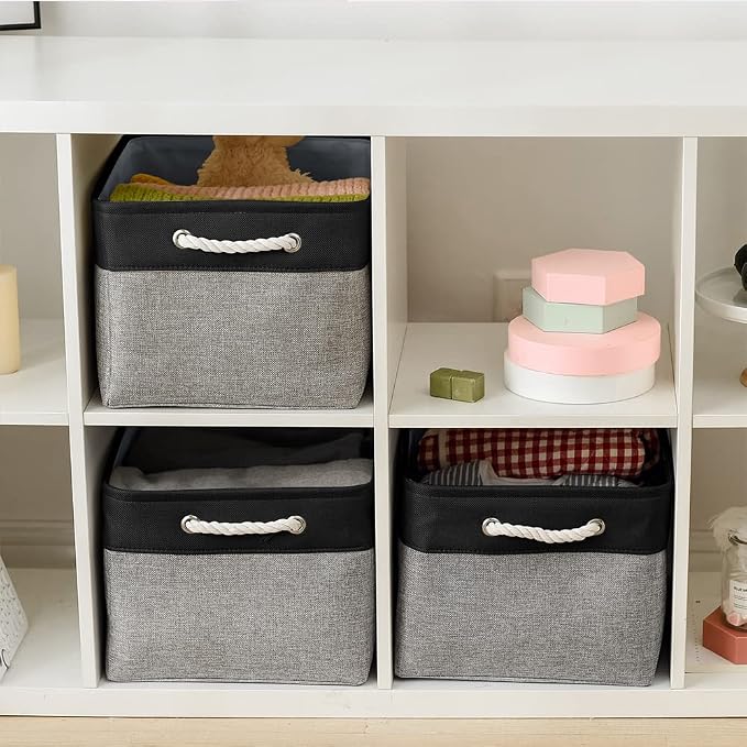 TheWarmHome Organization and Storage Basket for Organizing - 17x14x10 inch Large 3 Pack Collapsible Storage Bin for Shelves, Fabric Basket for Gifts Empty Organizer Gift Closet (Black & Grey) - Image 2