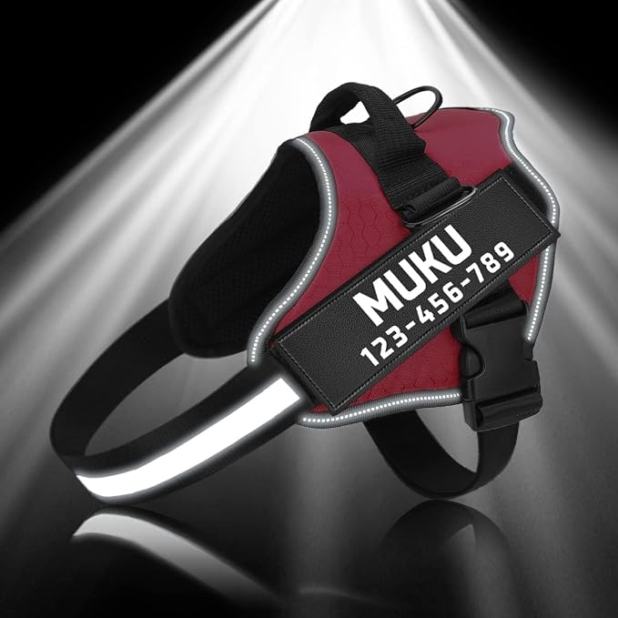 MUMUPET Custom Dog Harness Vest with 2 Personalized Name & Phone Patches | No Pull Reflective Adjustable with Handle, Soft Breathable Padding for Medium Dogs (Red, M) - Image 4