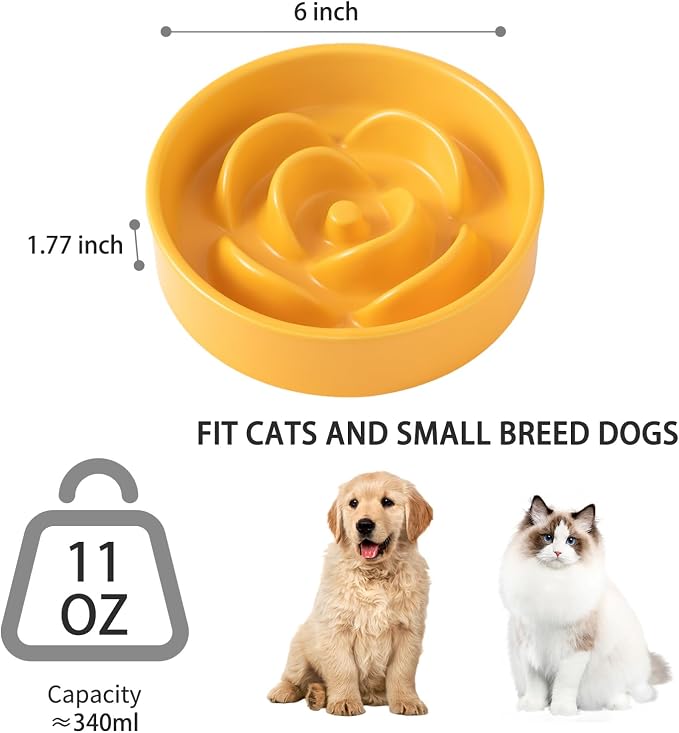 6'' Ceramic Slow Feeder Dog Bowls - Petal Shape Modern Dog Food Dish for Cats and Small Breed Dogs, Puzzle Maze Bowl to Slow Down Eating, Anti-Gulping, Dishwasher & Microwave Safe, Yellow - Image 3