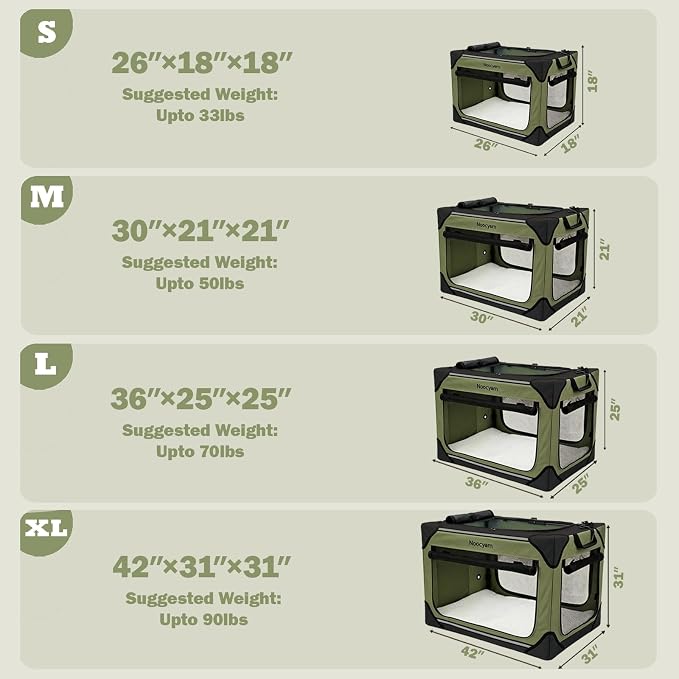 42" L Collapsible Dog Crate for Extra Large Dogs, XL Soft Pet Crate with 4-Door Mesh, Portable Dog Kennel for Travelling, Green - Image 2