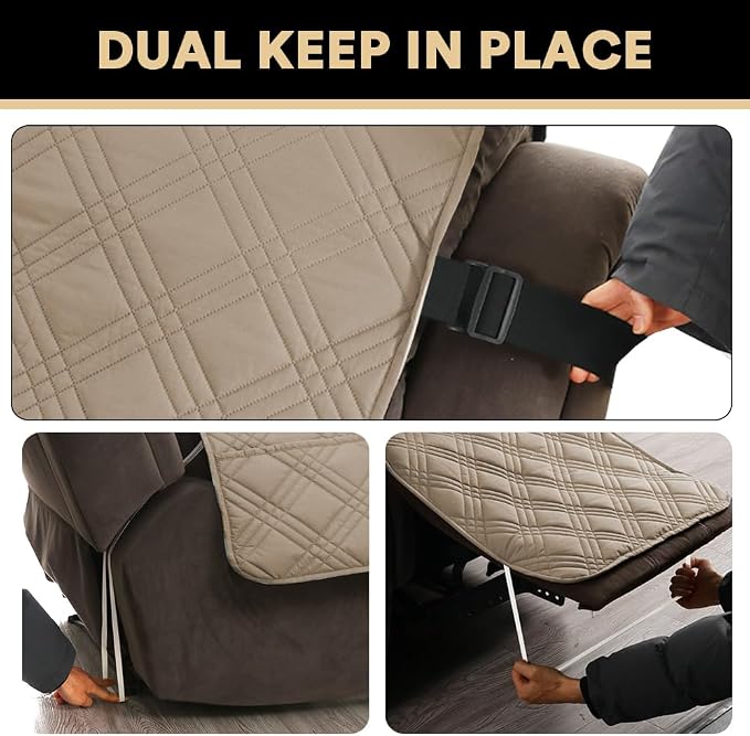 PrinceDeco Recliner Cover 100% Waterproof Couch Cover Sofa Cover for Living Room Water Resistant Furniture Protector with Elastic Straps for Pets Dog(Recliner28,Taupe) - Image 5