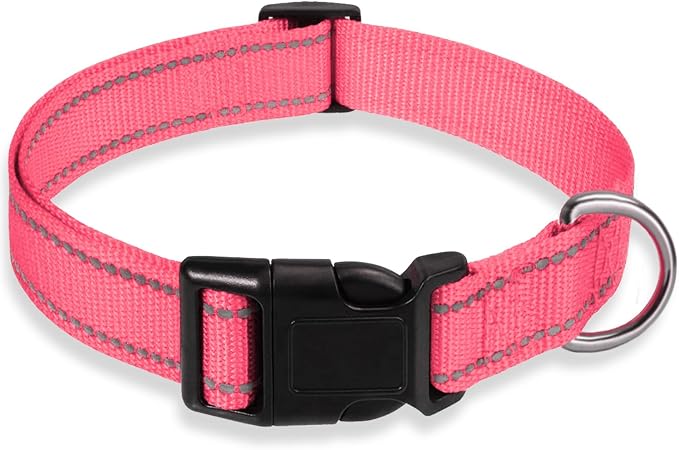 Reflective Dog Collar, Puppy Collar with Buckle Adjustable, Light Pink XL | Breathable Nylon Collars for Small Medium Large Dogs, No Chafing on Walks and Outdoor Hikes, Metal D-Ring, Night Safety by BOOMIBOO