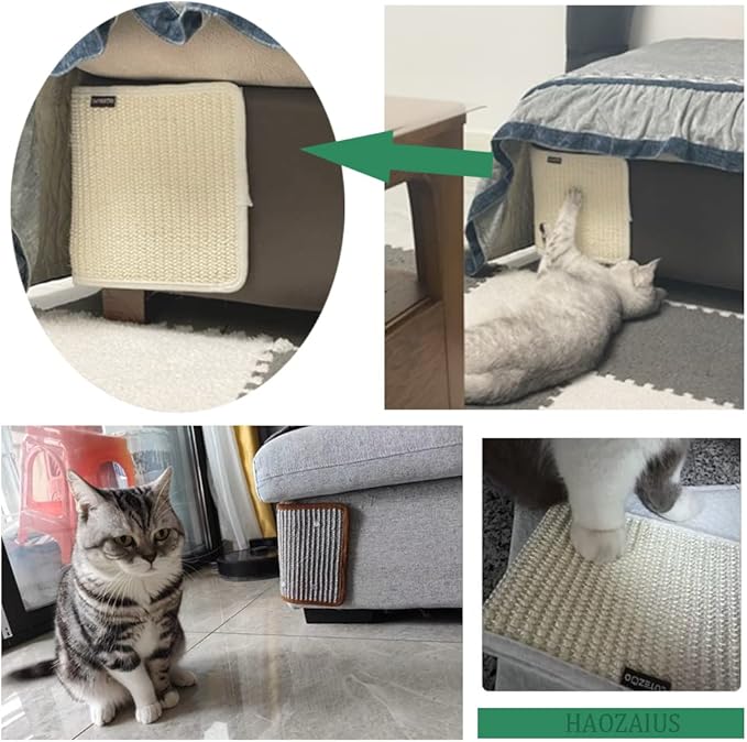 2PCS Cat Scratcher Mat Sofa Protector Natural Sisal Cat Scratching Mat Cat Scratch Couch Bed Corner Cover Heavy Duty Couch Guard Easy Installation Scratch Pad Grinding Claws(Beige Small) - Image 4